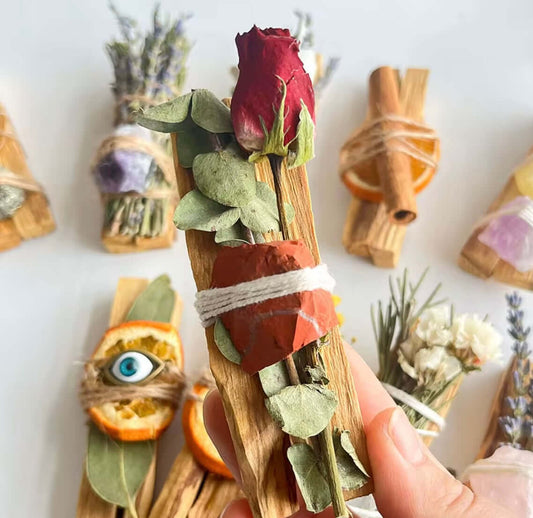 Palo Santo, Roses & Red Jasper Smudge Stick – Energy Cleansing & Heart Healing Hollys Artisan Candle Shop