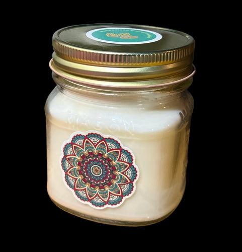 Amber Patchouli Scented Soy Candle in an 8 oz Glass Mason Jar
