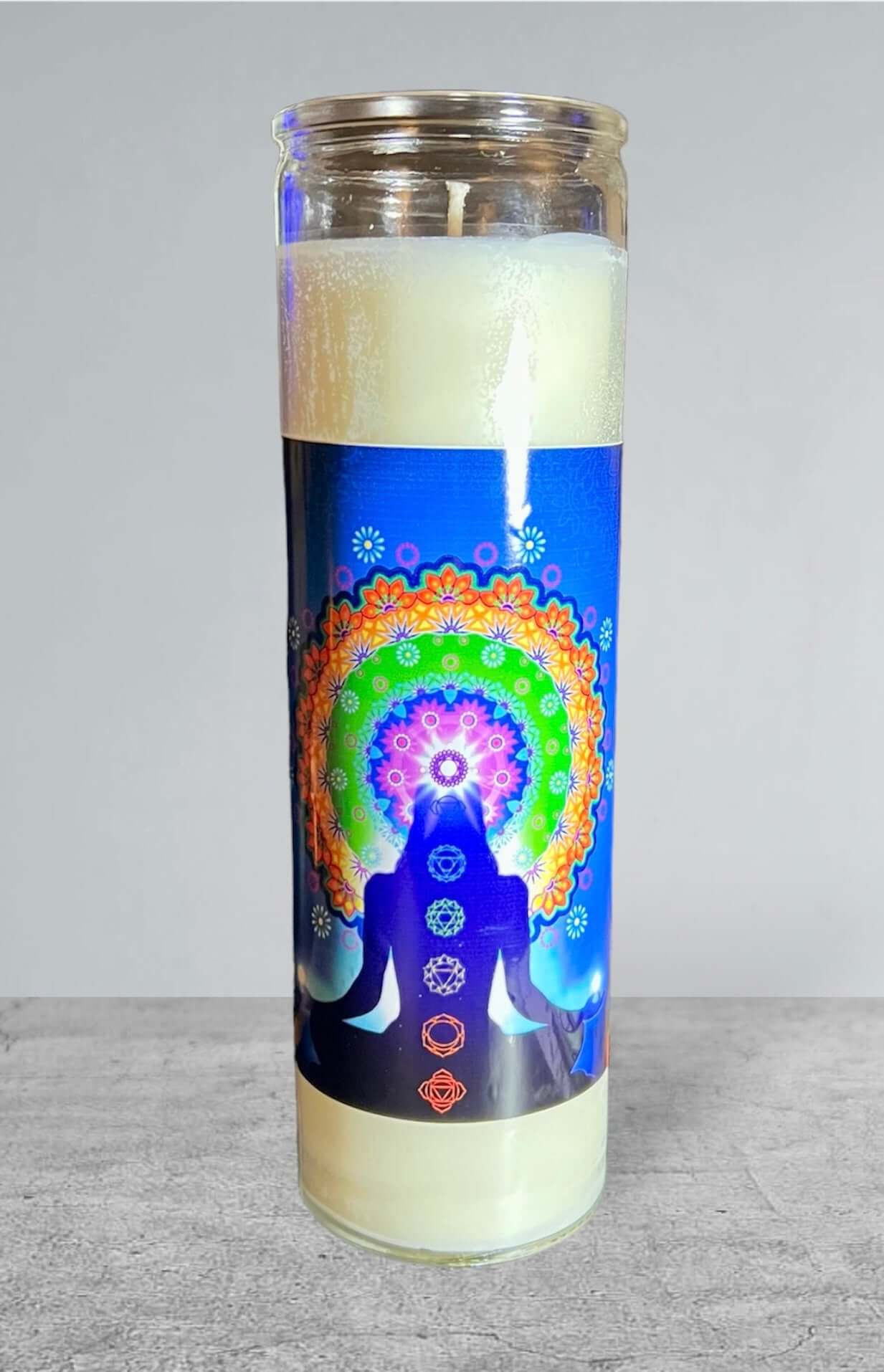 Citrus Agave scented 7 day prayer candle with chakra crystals.