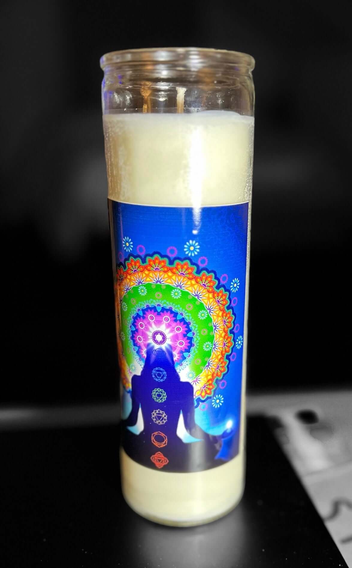 Citrus Agave scented 7 day prayer candle with chakra crystals.