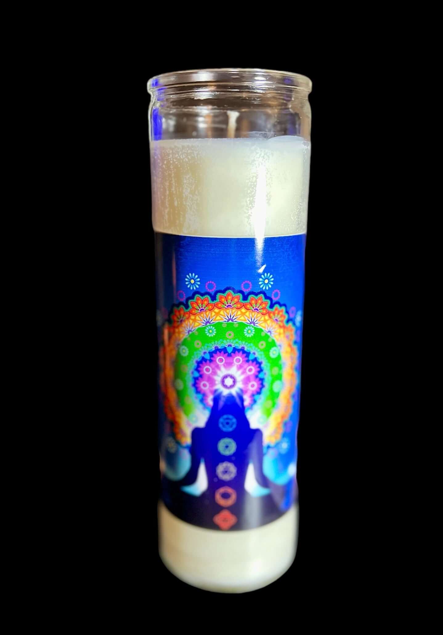 Citrus Agave scented 7 day prayer candle with chakra crystals.