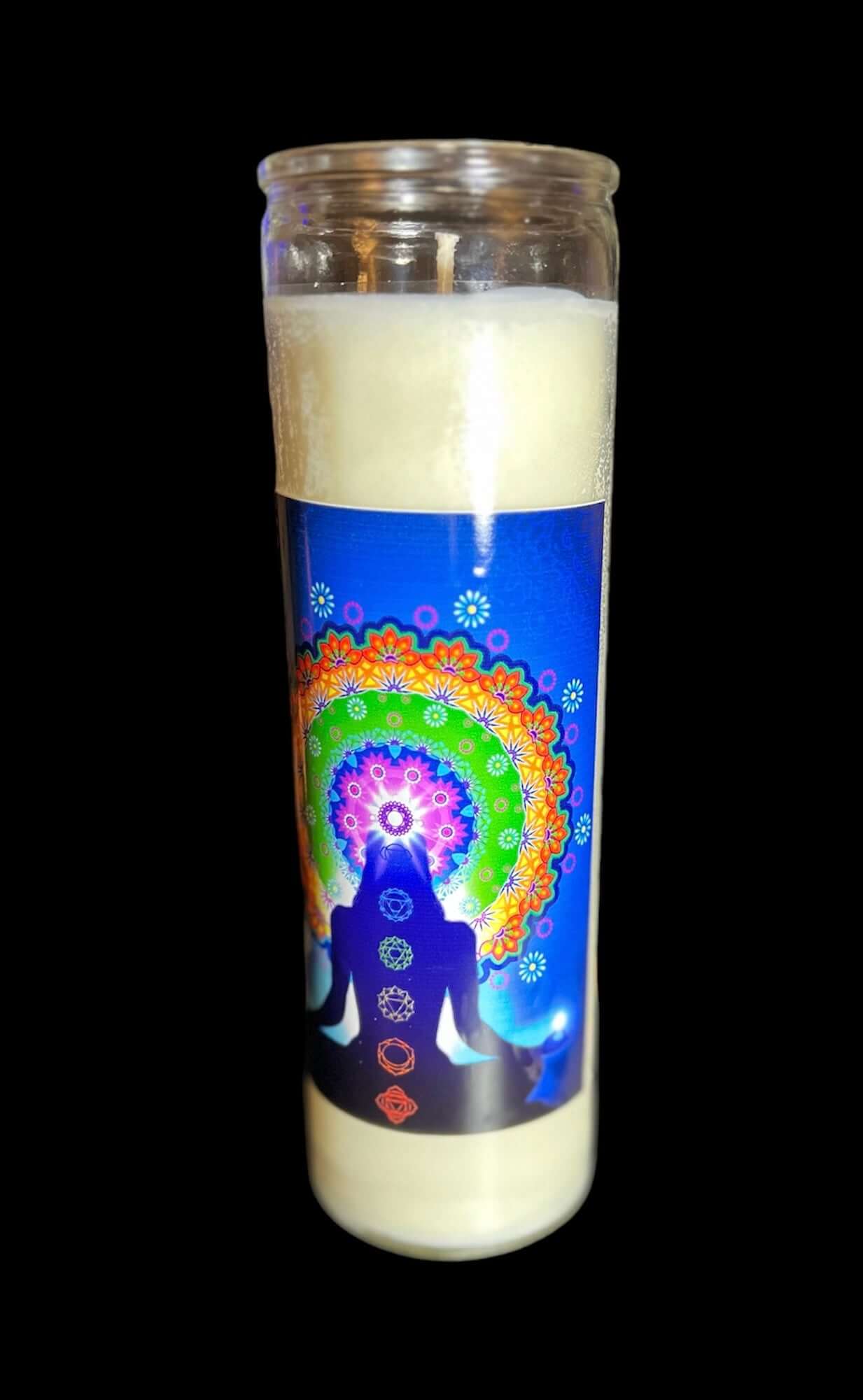 Citrus Agave scented 7 day prayer candle with chakra crystals.